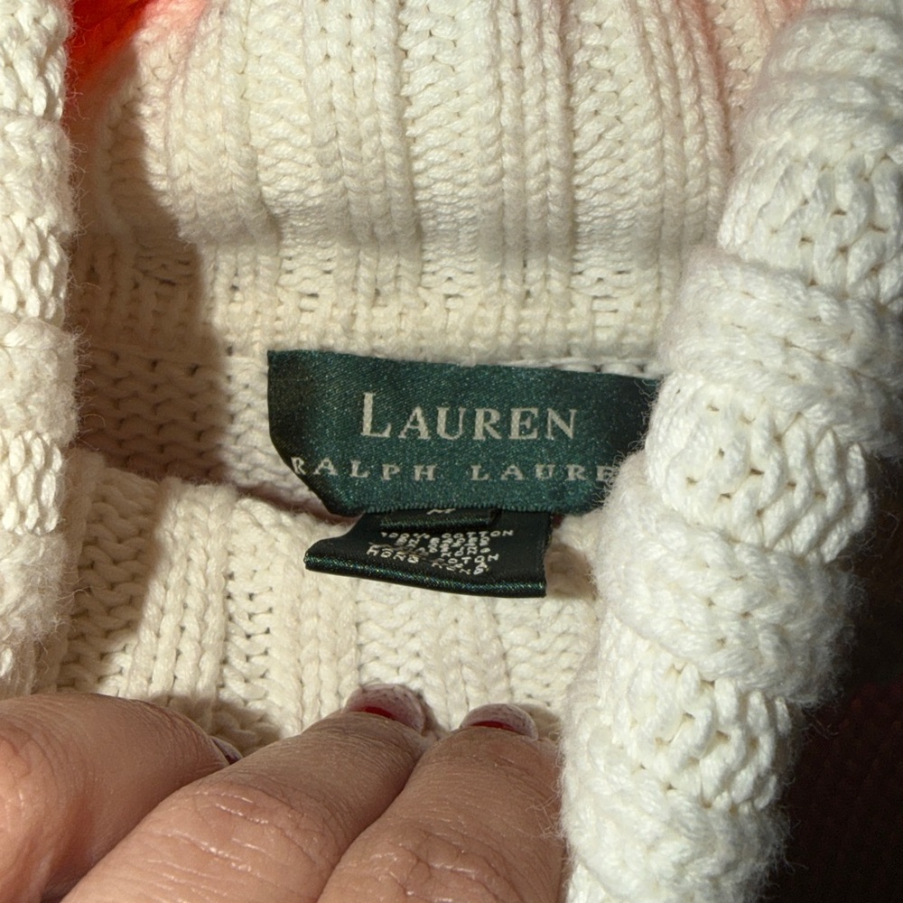 Lauren Ralph Lauren Cream Turtleneck Snowflake Knit Sweater Size M - Picture 6 of 7